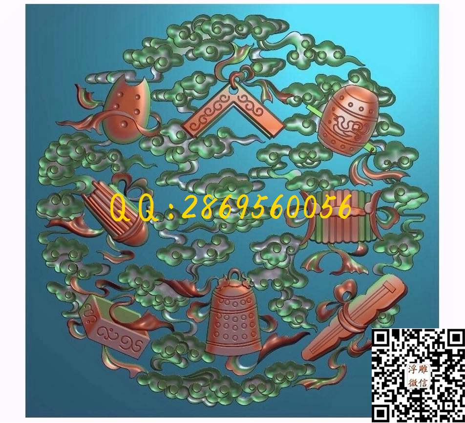 圆形八宝挂屏挂匾佛教八宝藏式八宝 八宝830-830圆屏-15_八宝暗八仙精雕图浮雕图